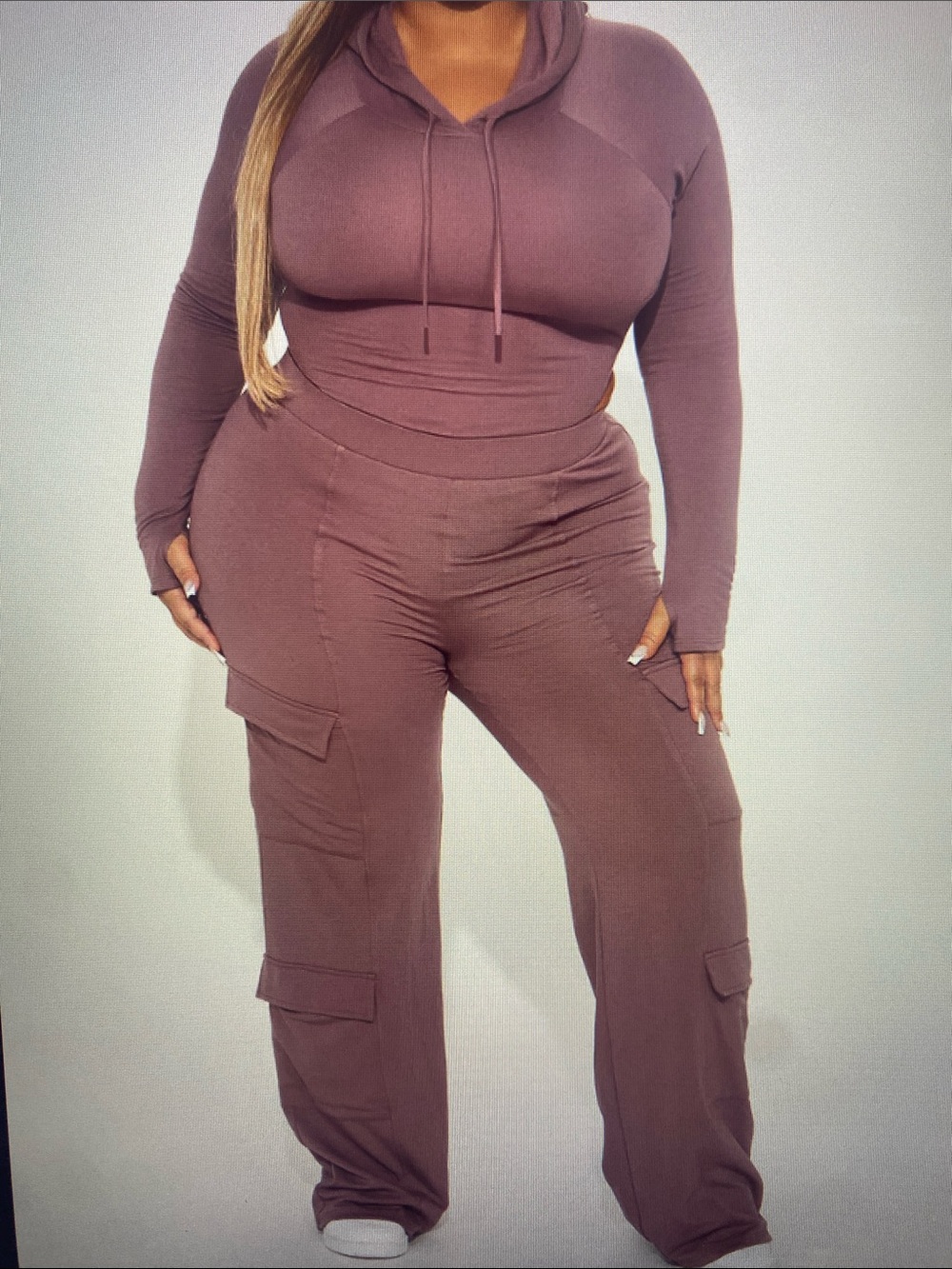 Fashion Nova Women's Wide Leg Cargo Pants Set - Mauve